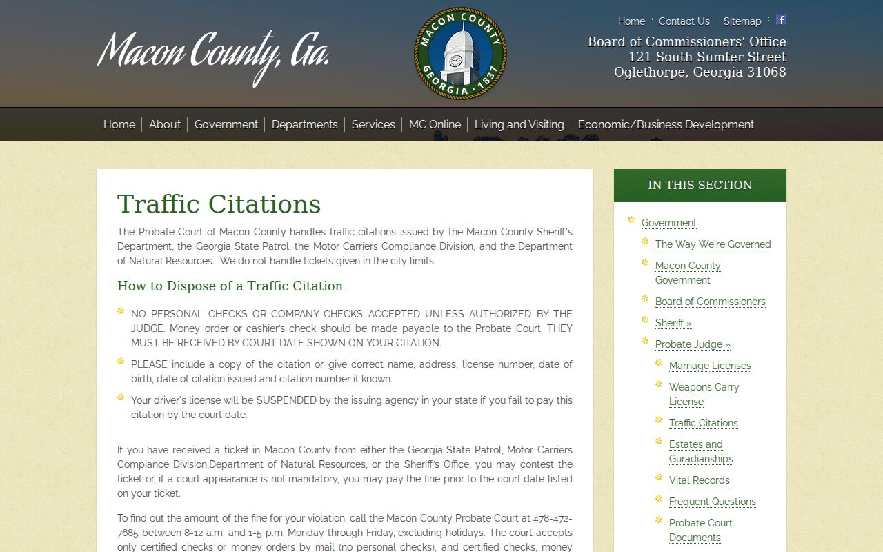 Macon County official traffic citation instructions