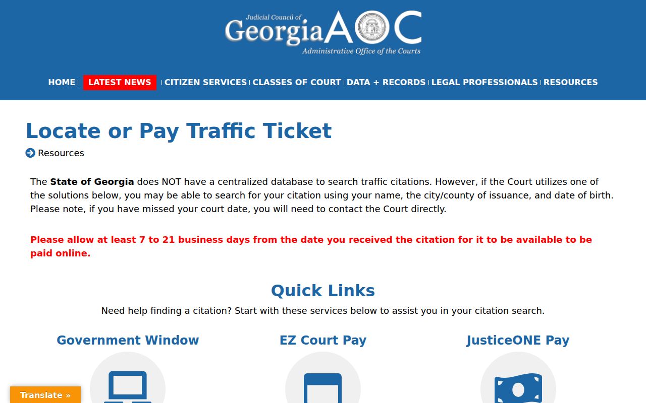 Georgia Courts notice about the lack of a centralized citation database