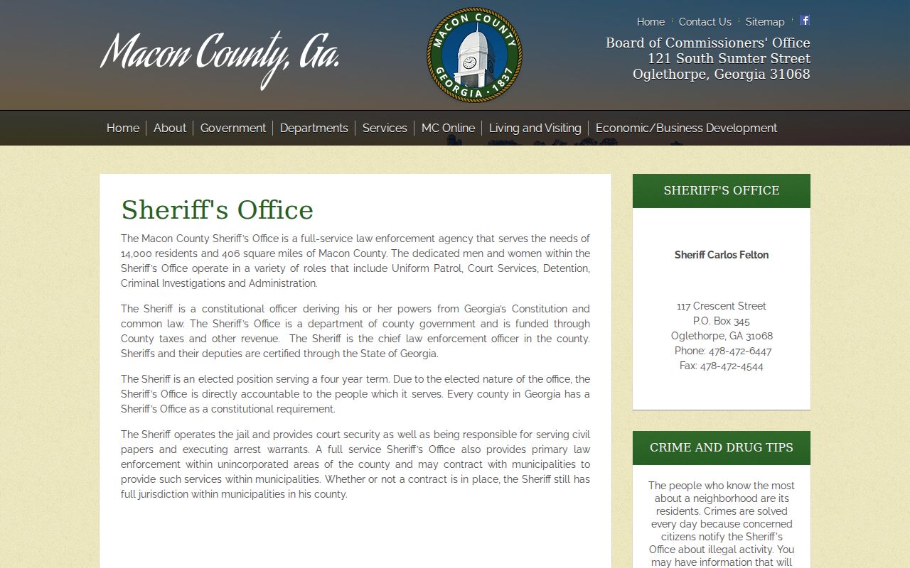 Official Macon County Sheriff’s Office contact page for warrant questions