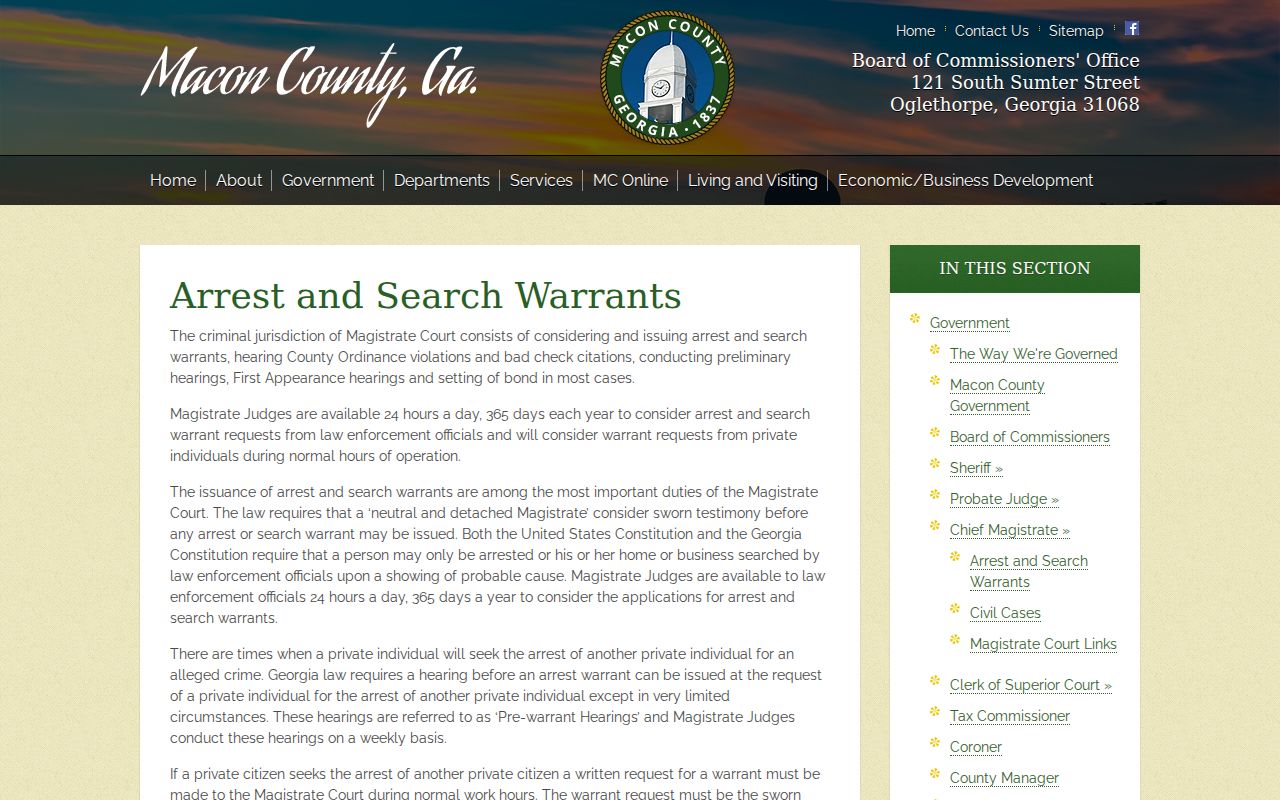 Macon County warrant records application and probable cause procedure